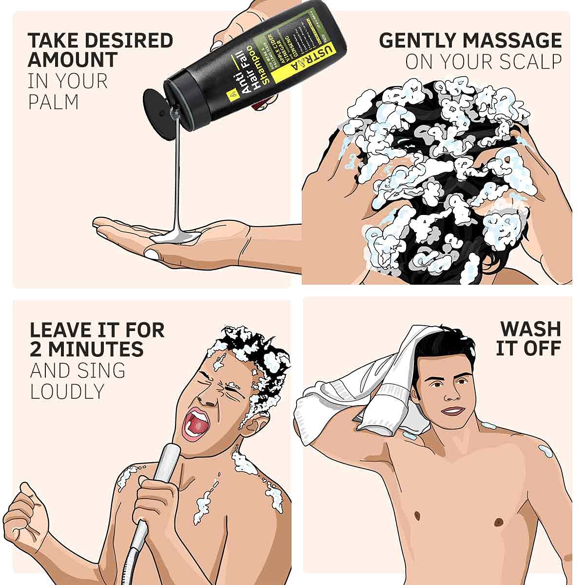 Ustraa Anti Hair Fall Shampoo - 250ml x 2 - Dermatologically Tested, With Apple Cider Vinegar, Stronger Hair & Clean Scalp | Prevents Hairfall | No Sulphates, No Parabens.