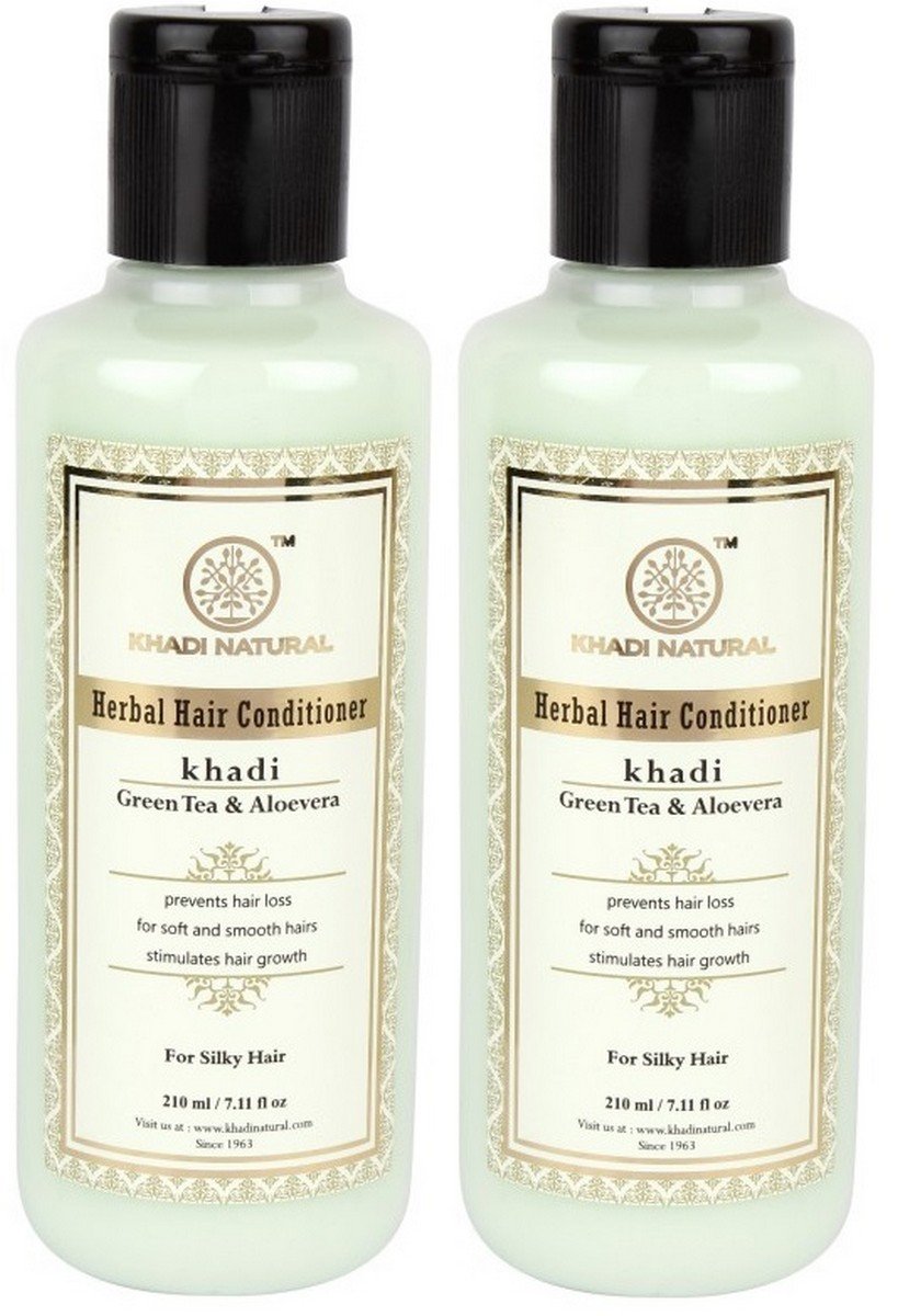 Khadi Naturals Green Tea & Aloe Vera Hair Conditioner | Restores Shine, Smoothness & Manageability | Tames Tangled Hair Naturally | Suitable for All Hair Types | Combo Pack- 210 ml each