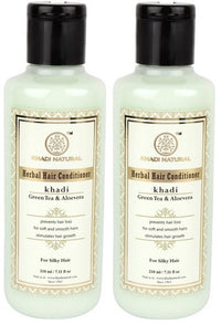 Khadi Naturals Green Tea & Aloe Vera Hair Conditioner | Restores Shine, Smoothness & Manageability | Tames Tangled Hair Naturally | Suitable for All Hair Types | Combo Pack- 210 ml each