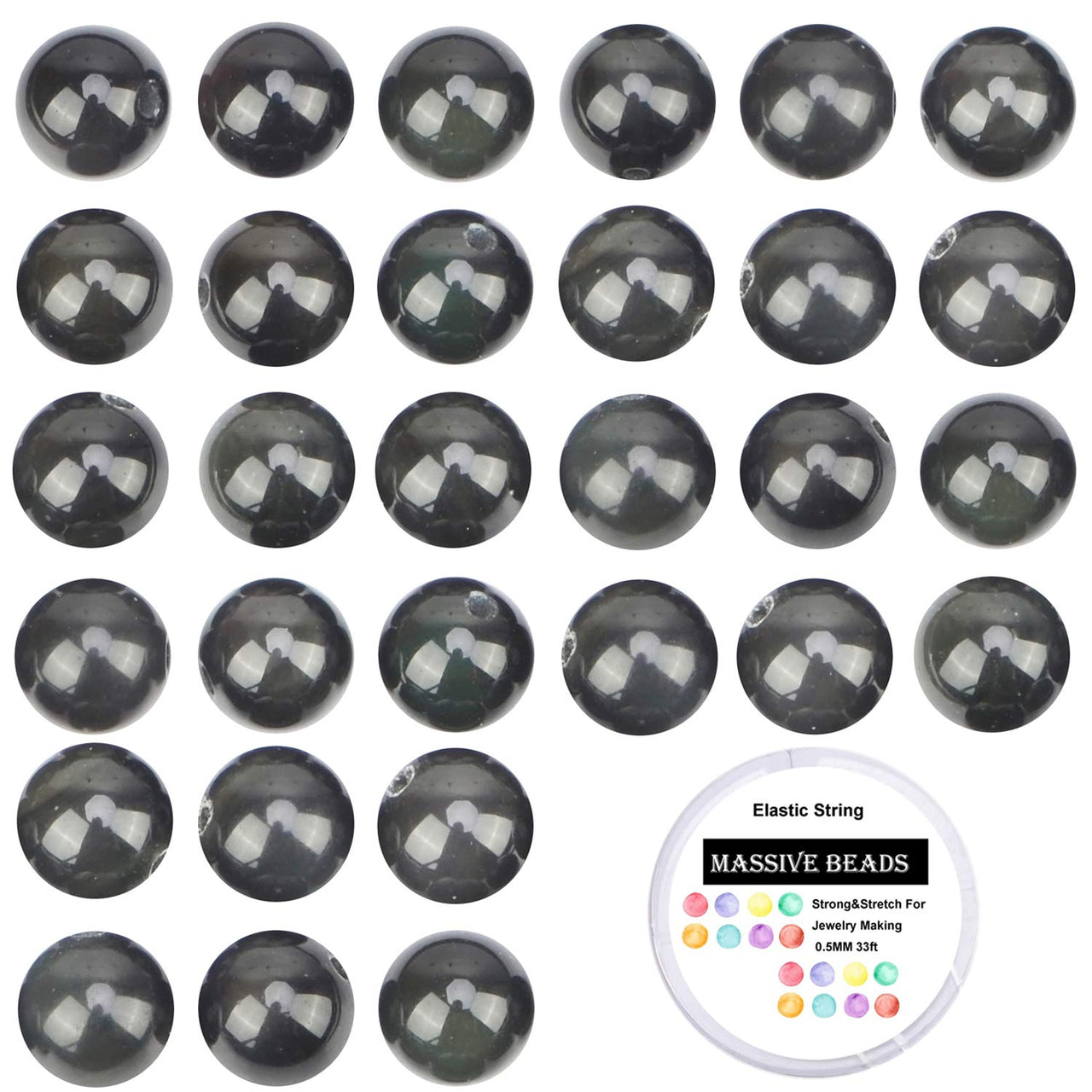 100Pcs Natural Crystal Beads Stone Gemstone Round Loose Energy Healing Beads with Free Crystal Stretch Cord for Jewelry Making (Black Obsidian, 8MM) Black Obsidian