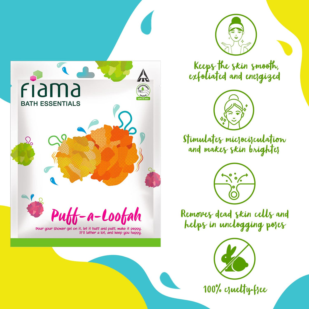 Fiama Bath Essential Puff-a-Loofah, Pack of 1 Body Loofah, Soft, Exfoliated and Energized Skin