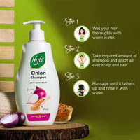 Nyle Naturals Onion Anti-Dandruff Shampoo, With Onion and Fenugreek, Gentle & Soft Shampoo, pH Balanced and Paraben Free, For Men and Women, 800ml