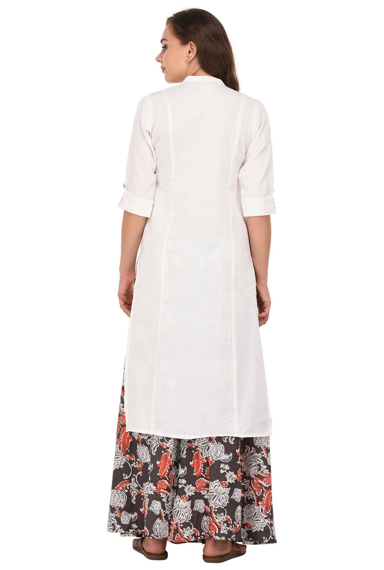 Pistaa's  Women's  White Solid Cotton Kurta with Two Patch Pockets