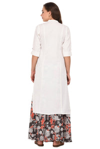 Pistaa's  Women's  White Solid Cotton Kurta with Two Patch Pockets