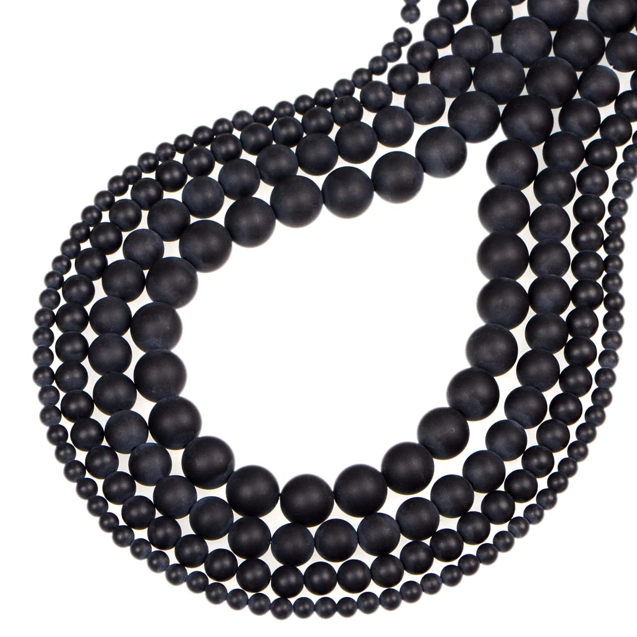 210pcs Natural Crystal Beads Stone Gemstone Round Energy Healing Loose Beads with Stretch Cord for Jewelry Making Bracelets Anklets (8mm 140pcs, Matte Black Onyx) 8mm 140pcs