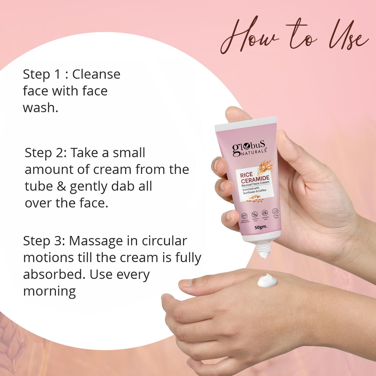 Globus Naturals Rice Ceramide Revival Face Cream, Enriched with Sunflower & Coffee, Ayurvedic Formula, Paraben Free, Gentle & Mild, Suitable For All Skin Types, 50 gm (Pack of 2)