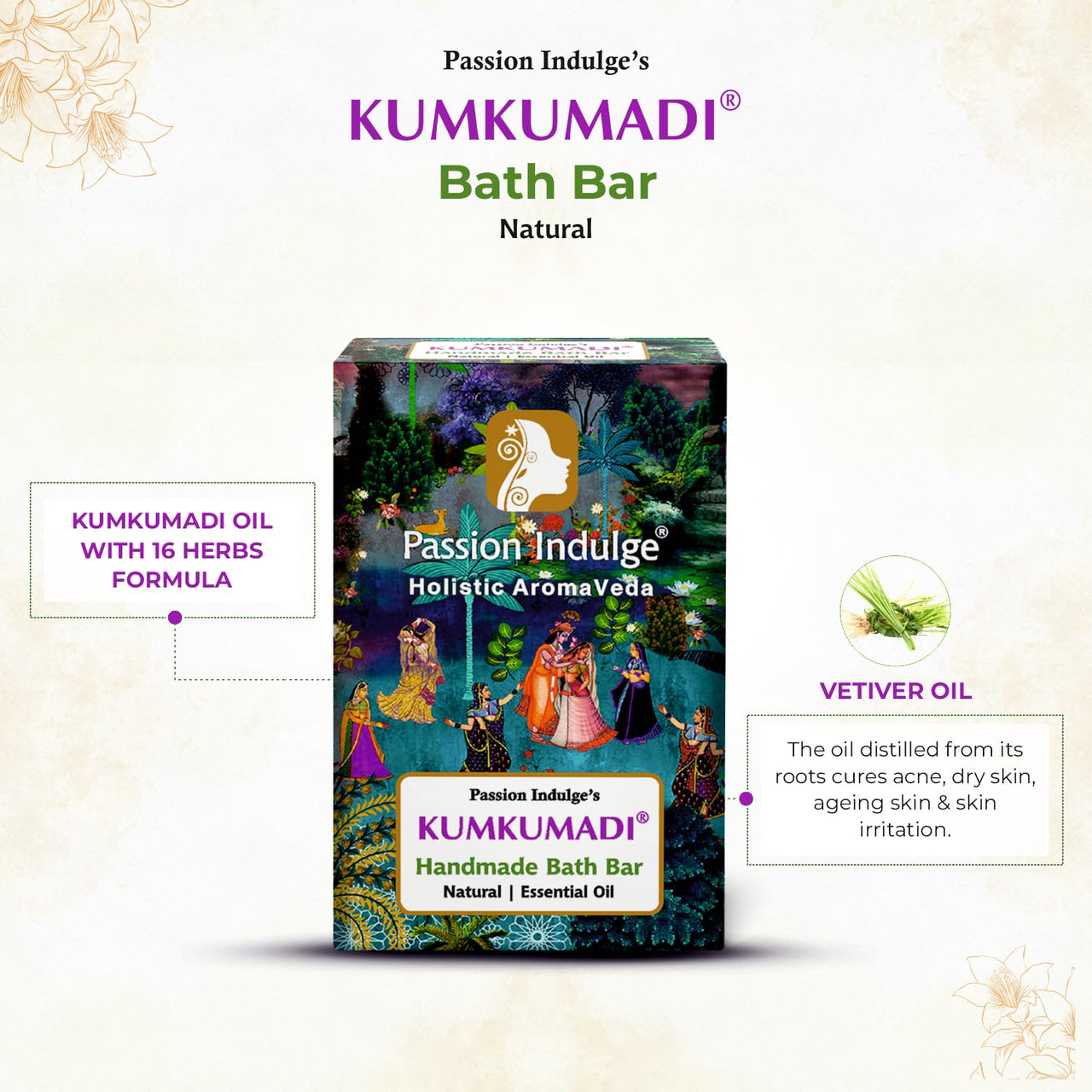 Passion Indulge Kumkumadi Natural Handmade Bath Bar & Kumkumadi Natural Face Mudd Pack For Skin Glow, Shine & Brightness with Saffron, Vetiver Oil and 16 Herbs