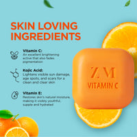 ZM Zayn & Myza Vitamin C Soap Enriched With Kojic Acid, Vitamin C & E For Skin Brightening & Deep Cleansing, Paraben Free, 100g (Pack Of 3)