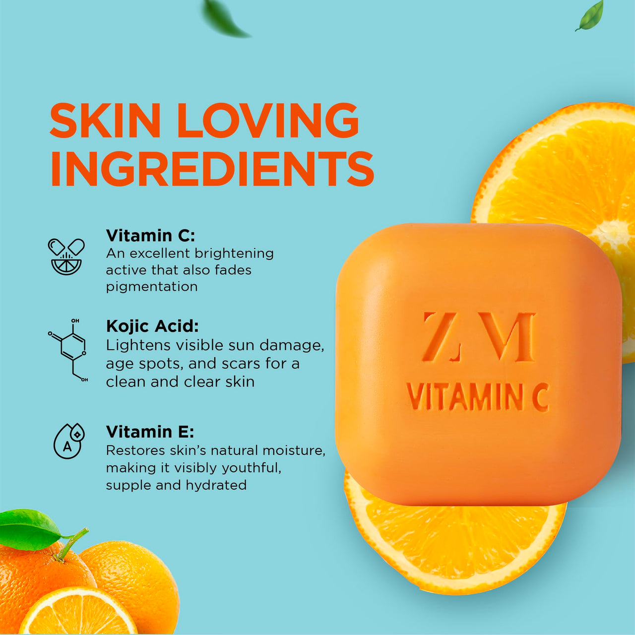 ZM Zayn & Myza Dermatologically Tested, Paraben-Free Vitamin C Soap Enriched with Kojic Acid, Vitamin C and Vitamin E For Skin Brightening and Deep Cleansing