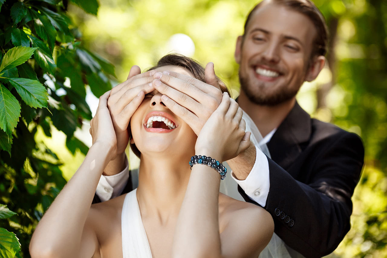 Triple Protection Bracelet 8MM Blue Tiger Eye Black Onyx Hematite Stone Bracelet Healing Crystal Natural Stone Beads Bracelet for Men Women Bring Prosperity Luck 8mm Blue Tiger Eye/Black Onyx/Hematite