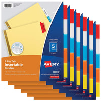 Avery 5-Tab Binder Dividers, Insertable Multicolor Big Tabs, 6 Sets (11109) Binder Divider 6-pack