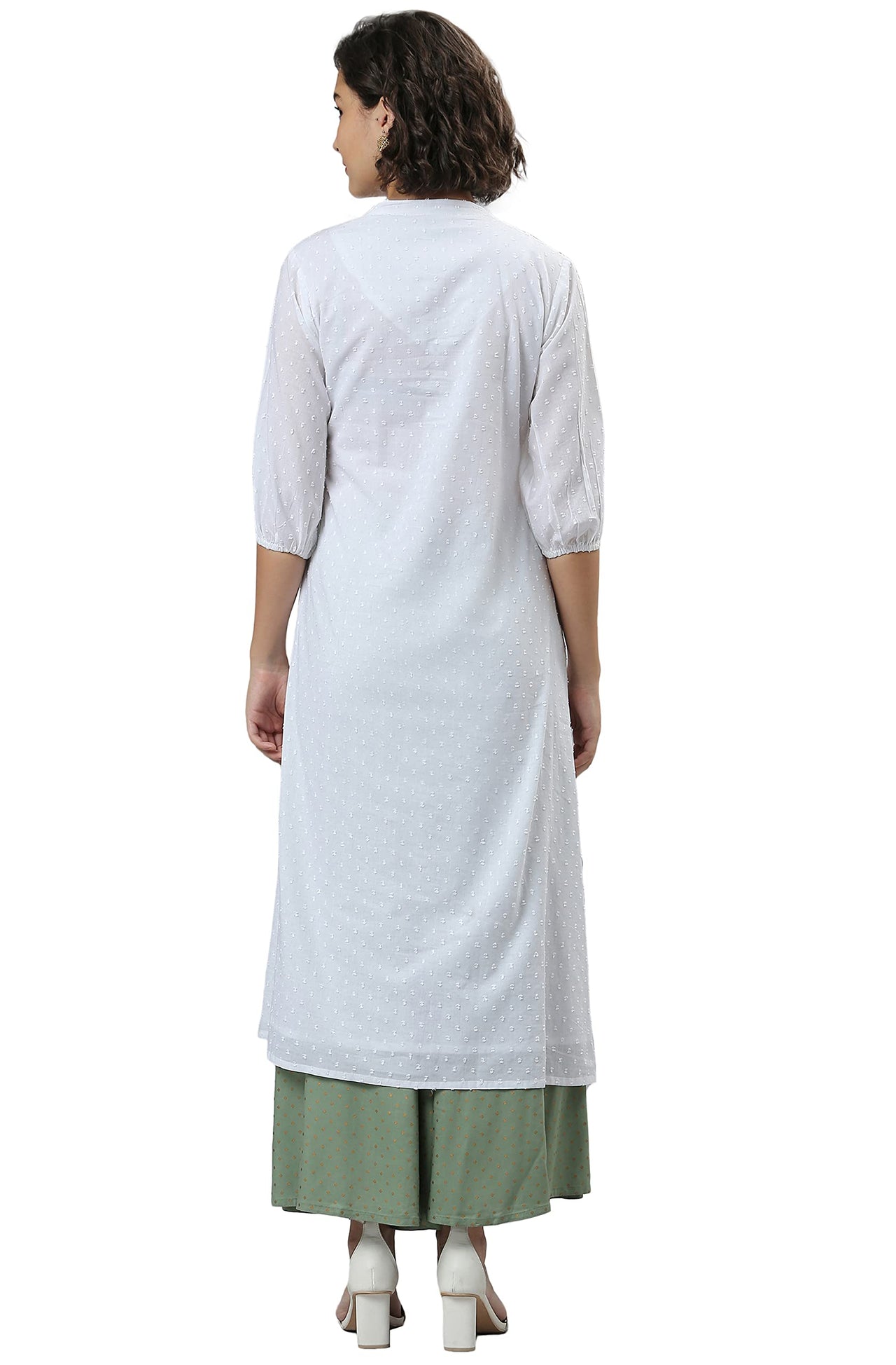 Janasya Women's  White Embroidered Cotton Kurta