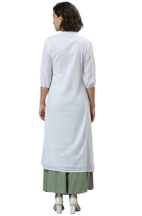 Janasya Women's  White Embroidered Cotton Kurta