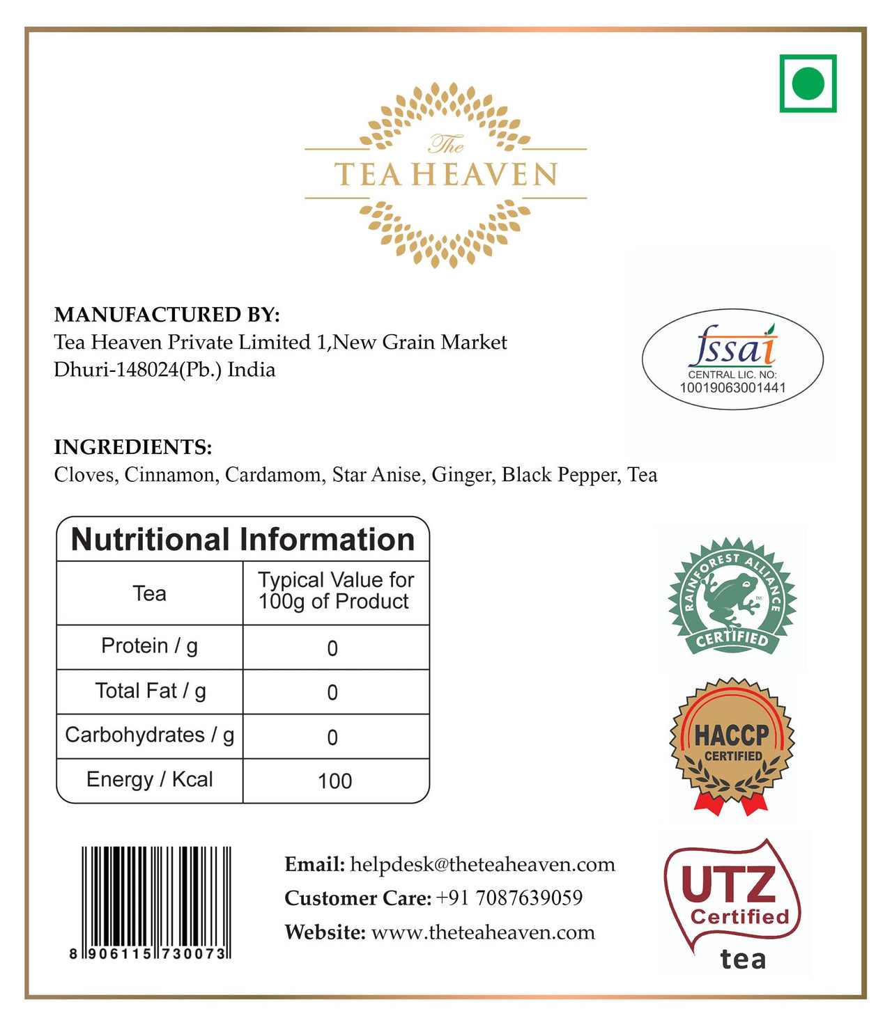 The Tea Heaven|Tea Gift-Masala Chai Whole Leaf Tea, Chai,Leaf 150 Gm 50 Cups|Ginger Cardamom Cinnamon Cloves Star Anise Black Pepper(Gold Moisture Proof Container)