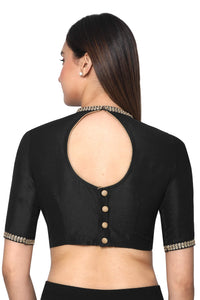 RENE Women's  Silk Solid Half Sleeve Blouse (D-1005170-BLACK-32_Black_32)