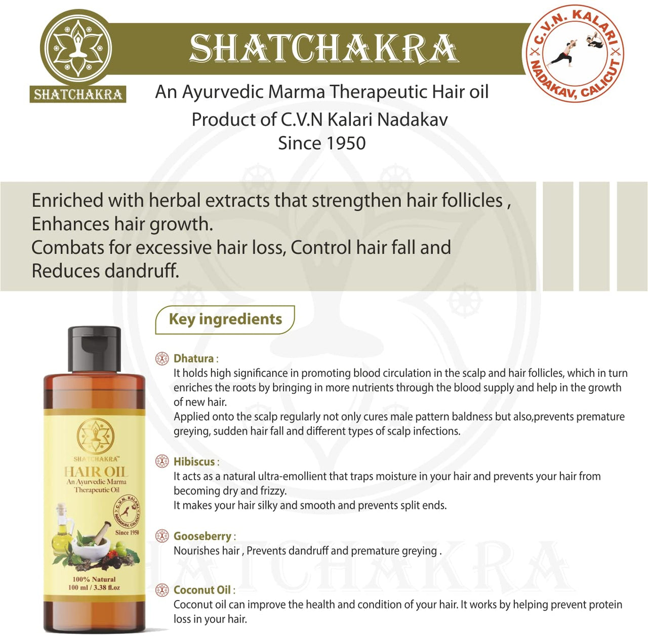 Shatchakra Hair Oil since 1950- Ayurvedic Product made with Original Rosemary Oil, Dhatura, Hibiscus, and Amla for hair growth for men & women | Hairfall Control, Regrowth & Anti Dandruff
