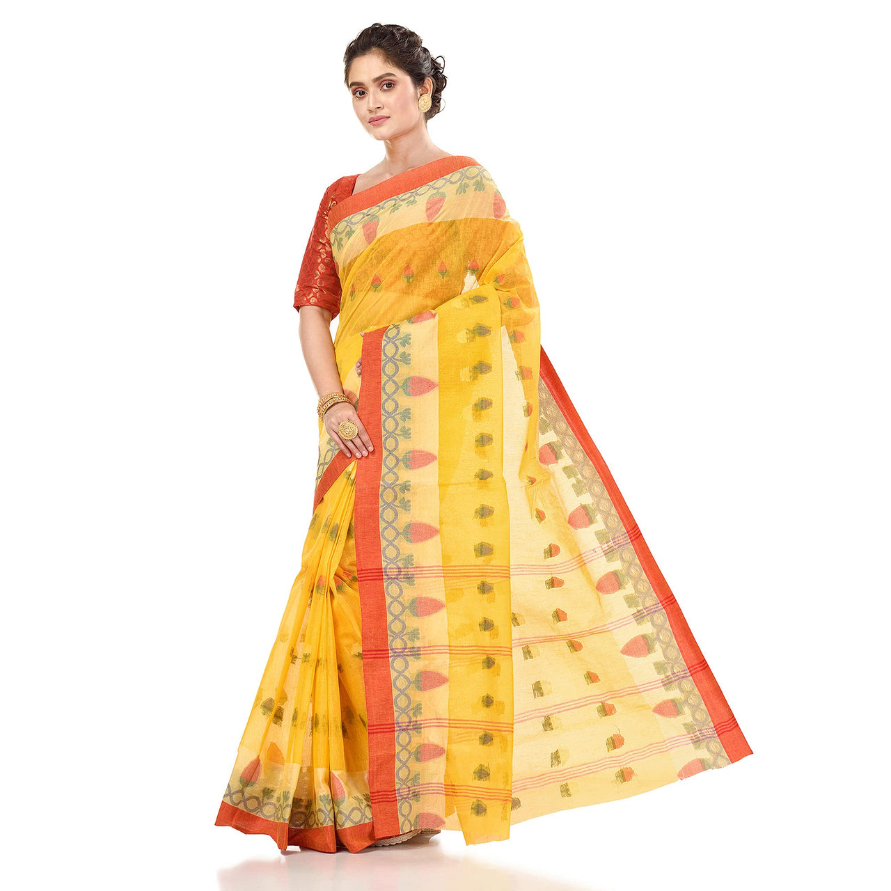 Brajawasi Women's  Pure Cotton Bengal Tant Handloom Saree Without Blouse Piece (ND-1)