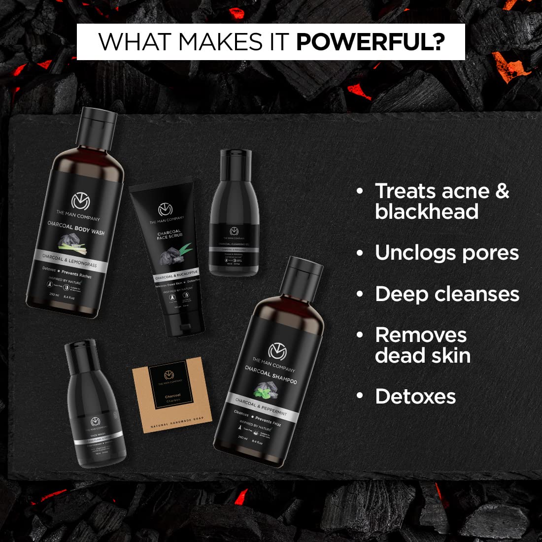 The Man Company Charcoal Grooming Kit for Men with Body Wash, Hair Shampoo, Face Scrub, Face Wash, Cleansing Gel, Soap Bar | Gift Set for Brother, Husband, Boyfriend - Pack of 6