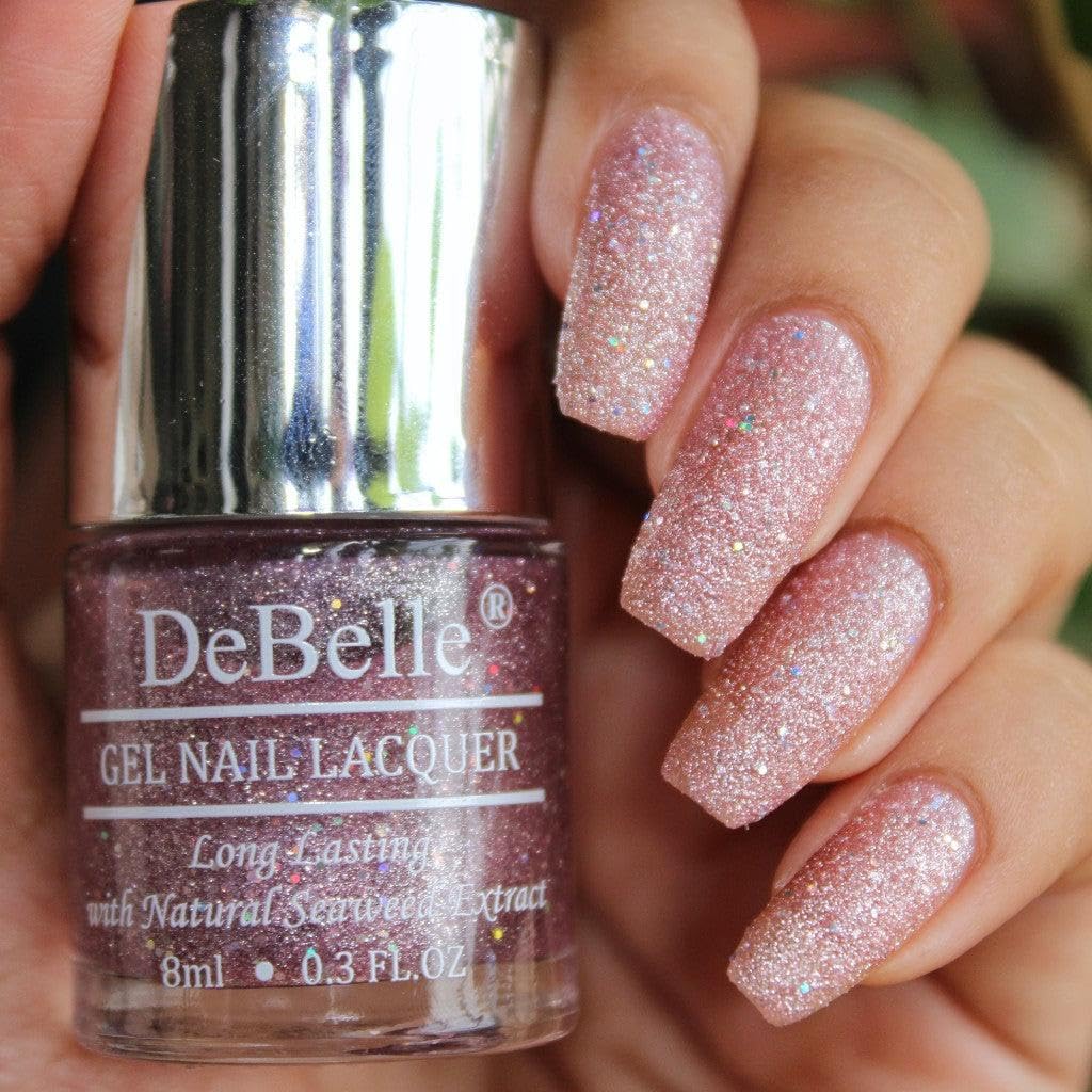 DeBelle Gel Nail Polish Ophelia (Lavender with Holo Glitter Sugar Finish Nail Paint)|Non UV - Gel Finish |Chip Resistant | Seaweed Enriched Formula| Long Lasting|Cruelty and Toxic Free| 8ml