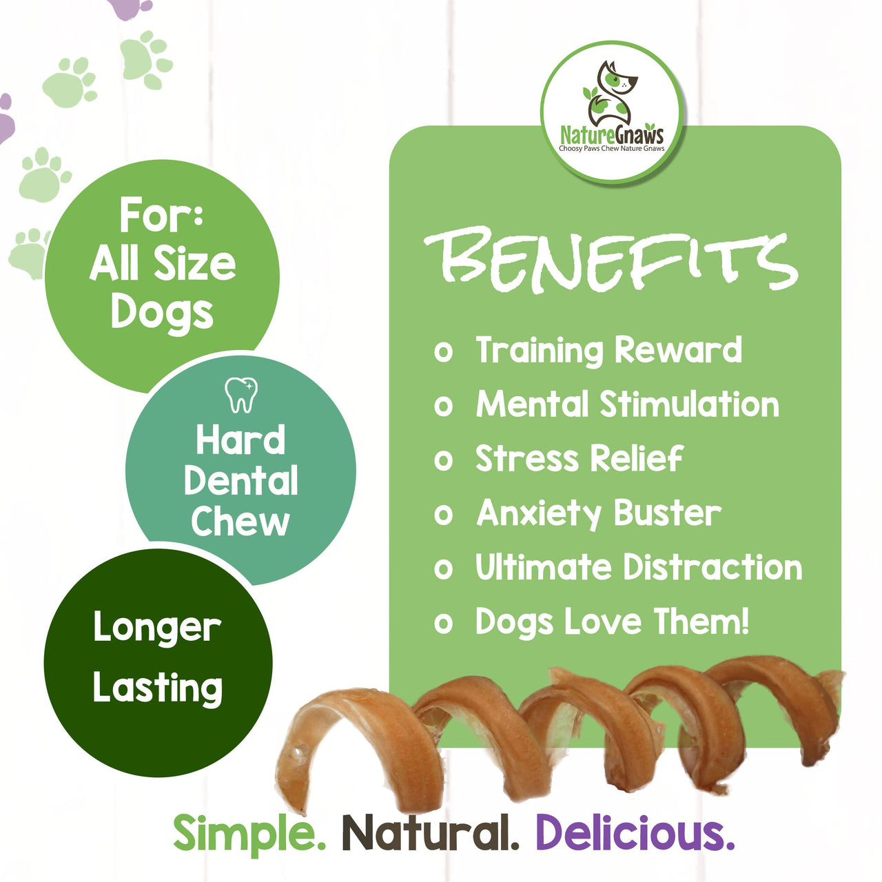 Nature Gnaws Bully Stick Springs for Dogs - Premium Natural Beef Dental Bones - Long Lasting Curly Dog Chew Treats for Aggressive Chewers - Rawhide Free 6 Count (Pack of 1)
