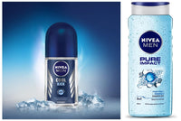 NIVEA Men Roll-On Deodorant, Cool Kick, 50ml And NIVEA Men Pure Impact Shower Gel, 500ml, Hair, Face & Body Wash