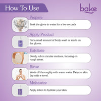 BAKE Exfoliating Bath Glove for Dead Skin, Tan Removal, Strawberry Skin, Body Acne & Ingrown Hair | 100% Ramie Plant Fibre, Body Exfoliator for Dry Patches | For Men & Women | 1 Glove (20g)