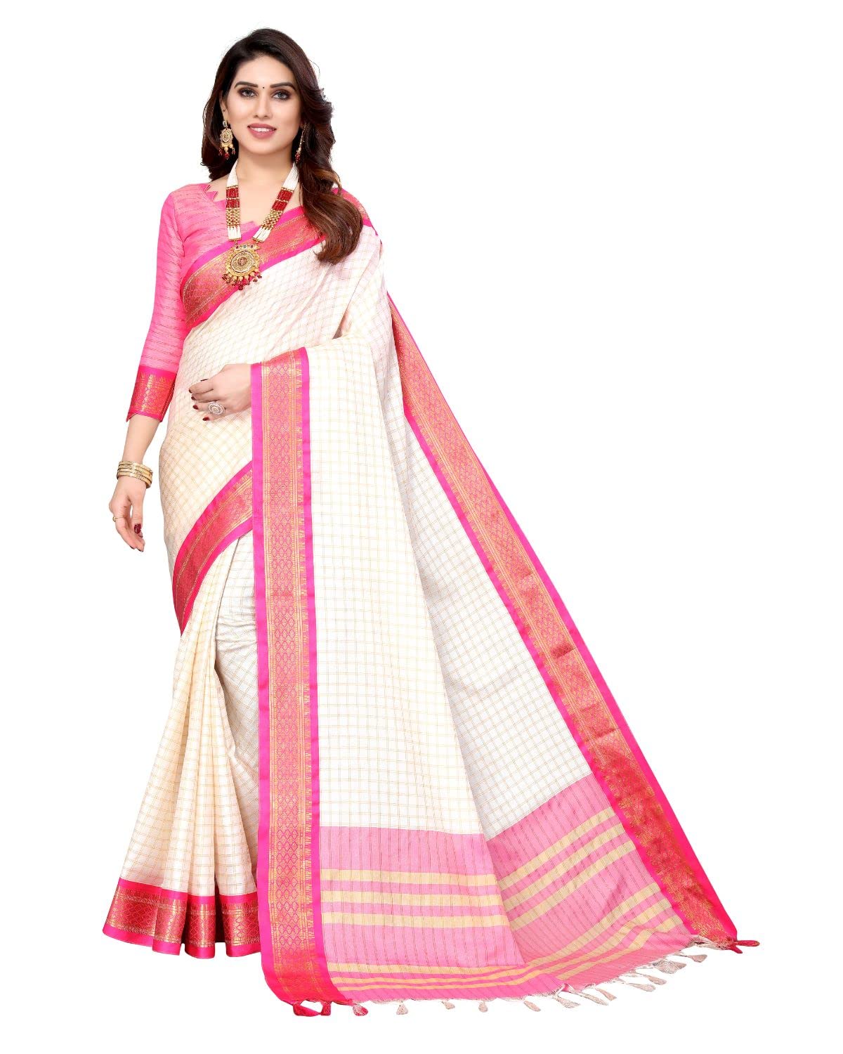 Tarshika Women's  Cotton Silk Handloom Weaving Silk Saree With Rich Contrast Pallu(COTTON SILK SAREE_04)