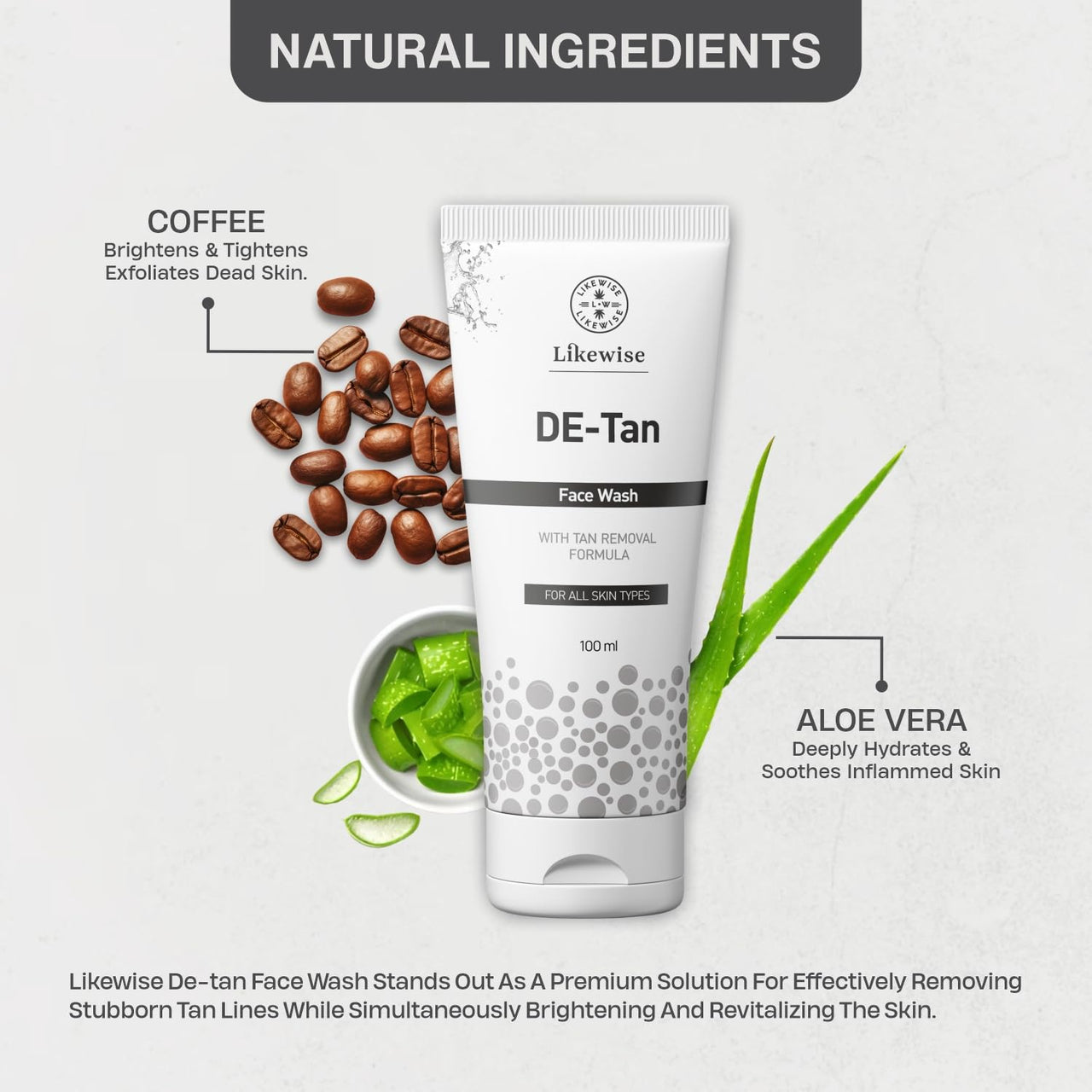 Likewise De Tan Face Wash For Dry Skin | Face Wash For Deep Cleansing & Brightens Skin | Tan Removal Face Wash For Men & Women | 100ml (Pack of 2)