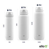 Ello Cooper Stainless Steel Water Bottle with Straw and Carry Handle, Double Walled and Vacuum Insulated Metal, Leak Proof Locking Lid with Soft Silicone Spout, Reusable, BPA Free, 22oz, 32oz, 40oz Gray