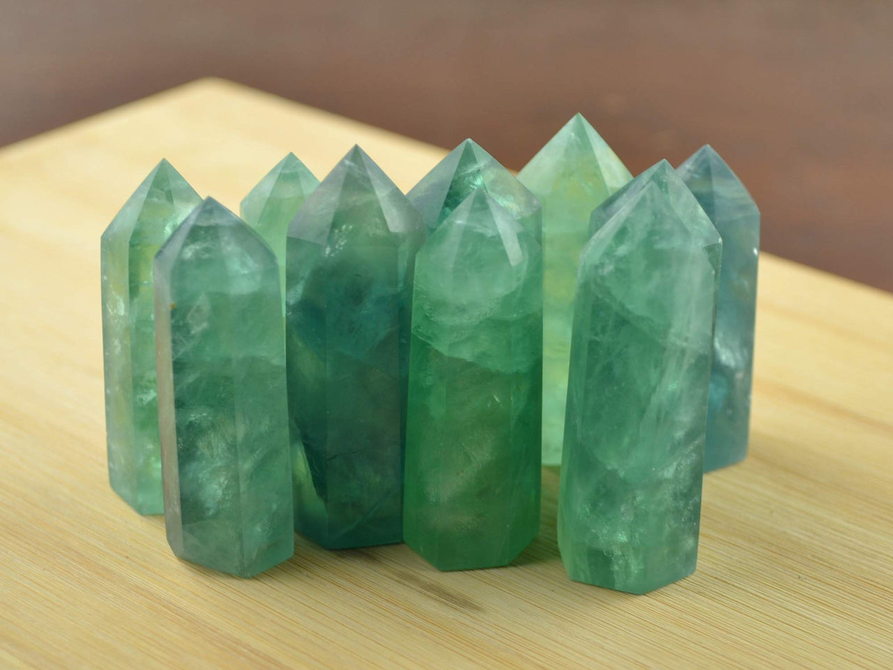 FHNP367 Natural Green Fluorite Stone Point Wands - 2 inch Healing Crystal 6 Faceted Prism Reiki Chakra Meditation Obelisk Tower Gift - Set of 3 Set of 3 Green Fluorite