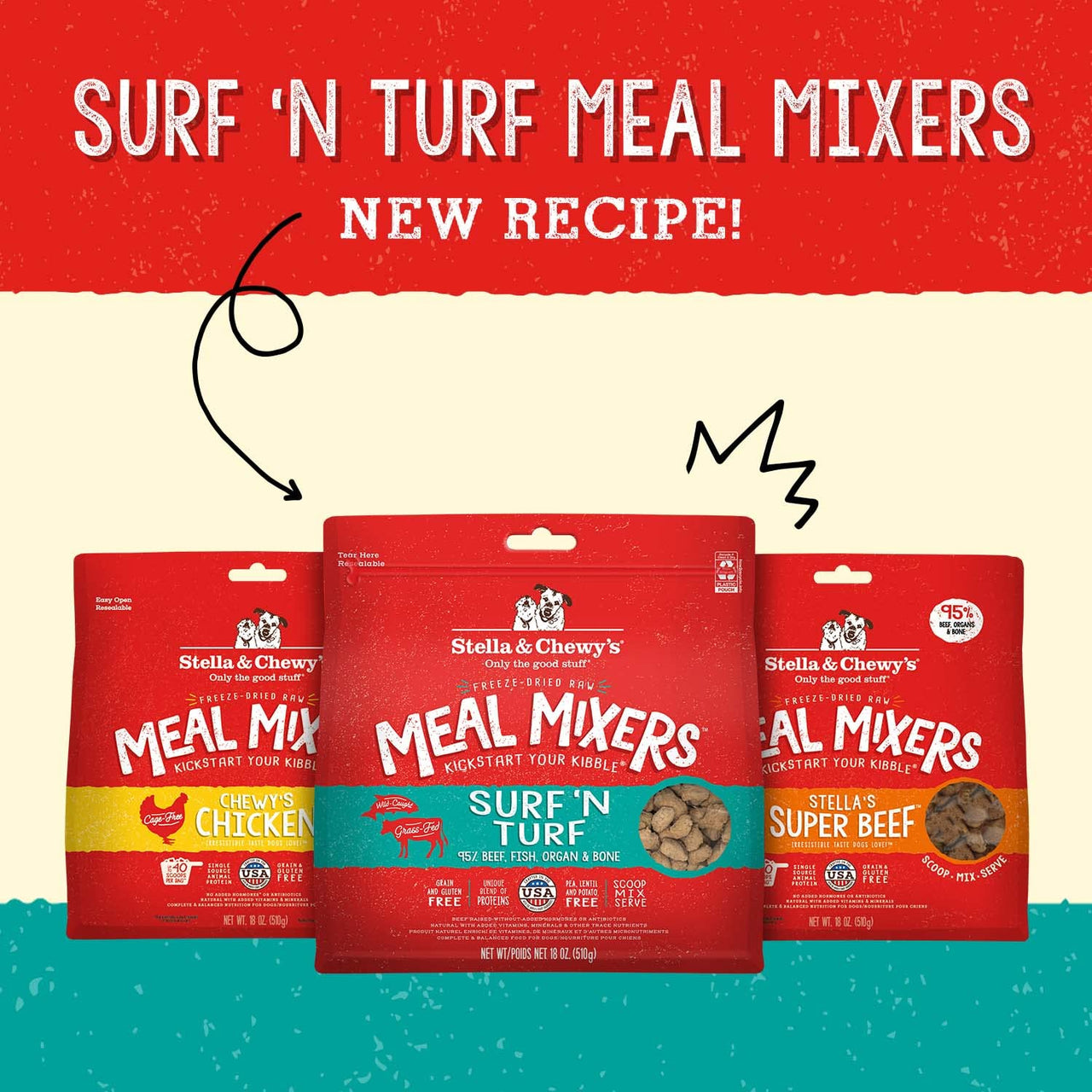 Stella & Chewy's  Freeze Dried Raw Surf & Turf Meal Mixer – Dog Food Topper for Small & Large Breeds – Grain Free, Protein Rich Recipe – 8 oz Bag Salmon & Beef 8 Ounce (Pack of 1)