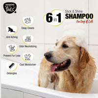 Wagging Tails Slick & Shine 5-In-1 Pet Shampoo-200 Milliliter Deodorize & Moisturise The Skin|Remove Dirt Help To Repair Damaged Hair Anti-Itching & Anti-Dandruff Deep Cleanser All Breed Dog & Cat