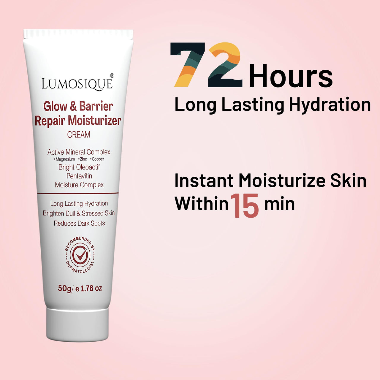 LUMOSIQUE® Glow and Barrier Repair Moisturizer Cream for Intense Moisturizing and Skin Strengthening | With Active Mineral Complex, Bright Oleoactif, Pentavitin and Moisture Complex I Skin Barrier Repair Cream | For Dry Skin, Normal Skin & Sensitive Skin