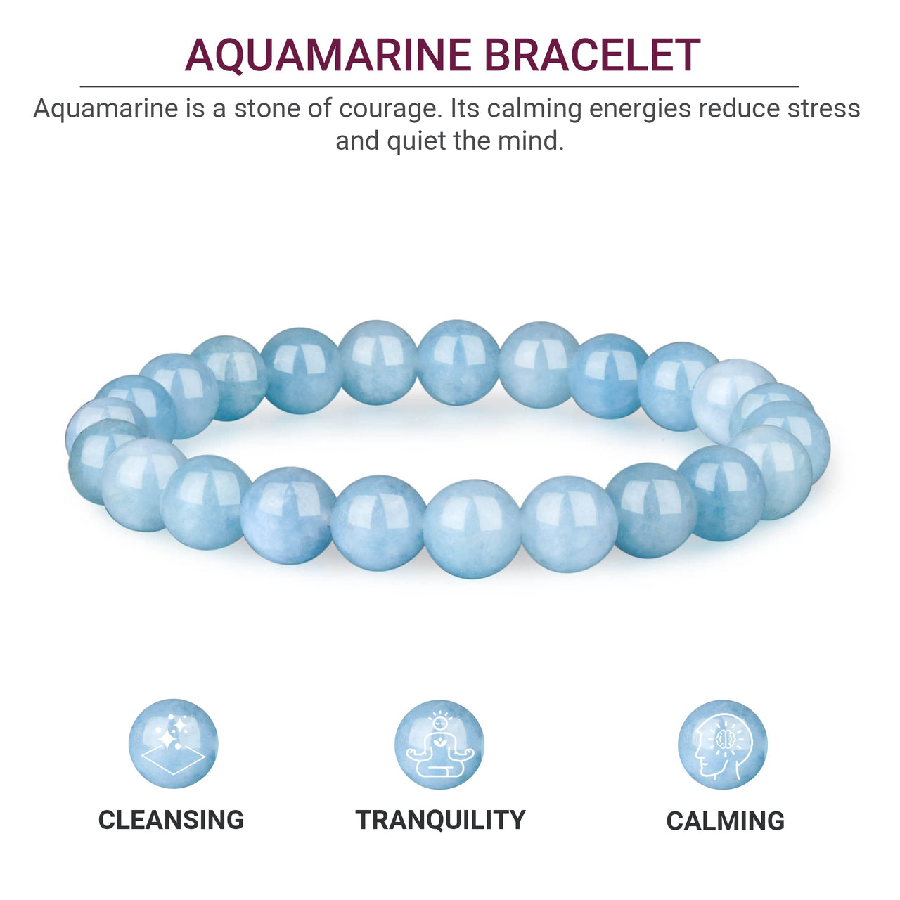 Crystal Vibe Handmade Natural Aquamarine Bracelet for Women - Stretchable 8mm Bead Bracelet - Adjustable size - Real Aquamarine Stone Healing Bracelet for Women