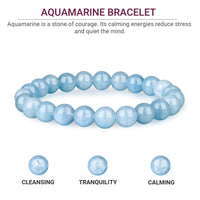Crystal Vibe Handmade Natural Aquamarine Bracelet for Women - Stretchable 8mm Bead Bracelet - Adjustable size - Real Aquamarine Stone Healing Bracelet for Women