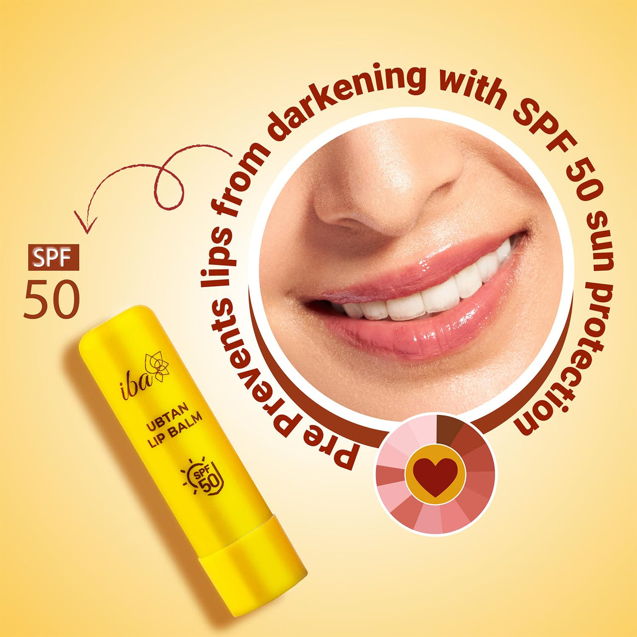 Iba Ubtan Lip Balm SPF 50 for Women | Repairs Damaged Lip | Non-Sticky | Lightweight | Pigmentation & Sun Damage Sun Protector UVA & UVB | 4.5g