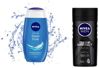 Nivea Men Shower Gel, Deep Impact Cleansing Body Wash, Men, 250ml & Shower Gel, Fresh Pure Body Wash, 250ml