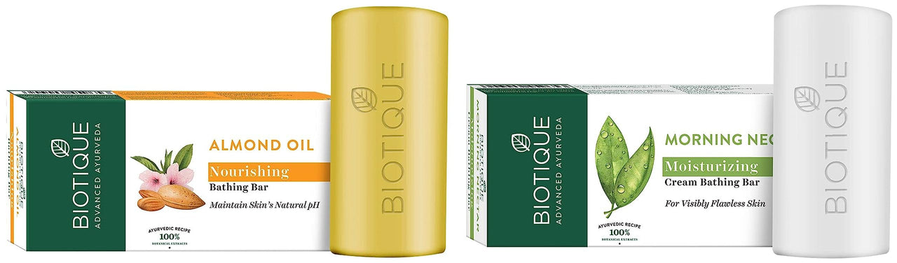 Biotique Almond Oil Nourishing Body Soap, 150g and Biotique Bio Morning Nectar Flawless Cream Bathing Bar, 150g