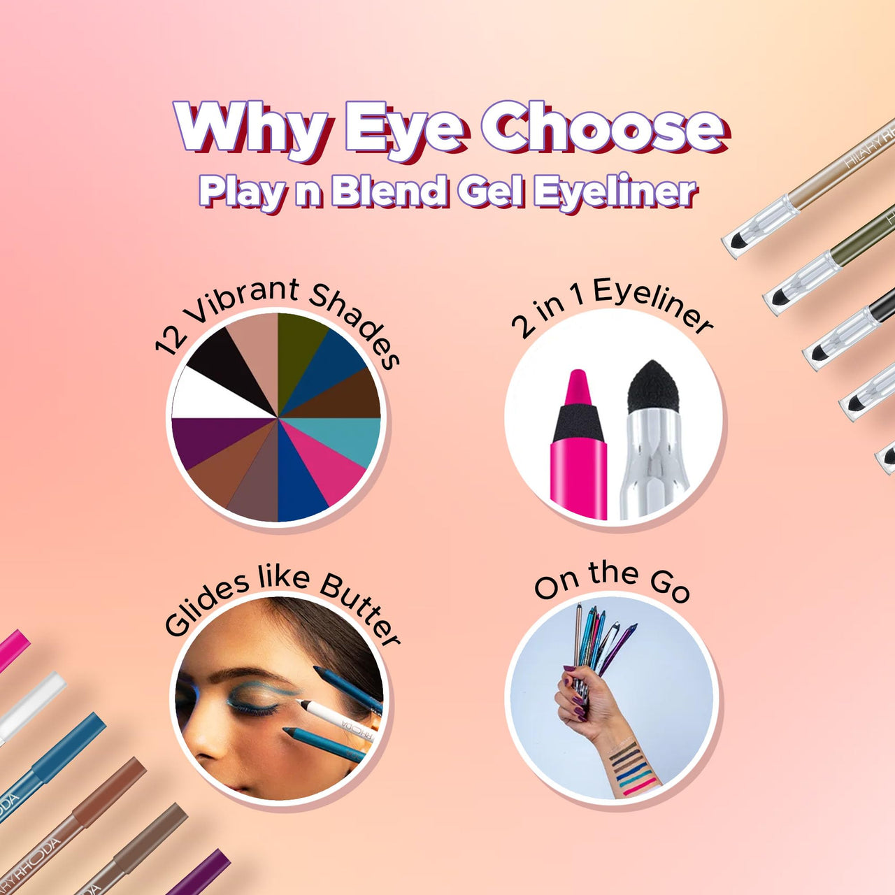 Hilary Rhoda Play n Blend Gel Eyeliner | One Stroke Application | Highly Pigmented | Matte & Shimmer Finish | 2 in 1 Smudger + Eyeliner | Butter Smooth Texture | 1.5g - (My Brownie | Shade 10)