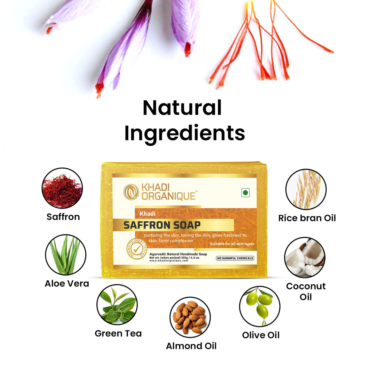 Khadi Organique Natural Herbal Saffron Soap Pack of 5