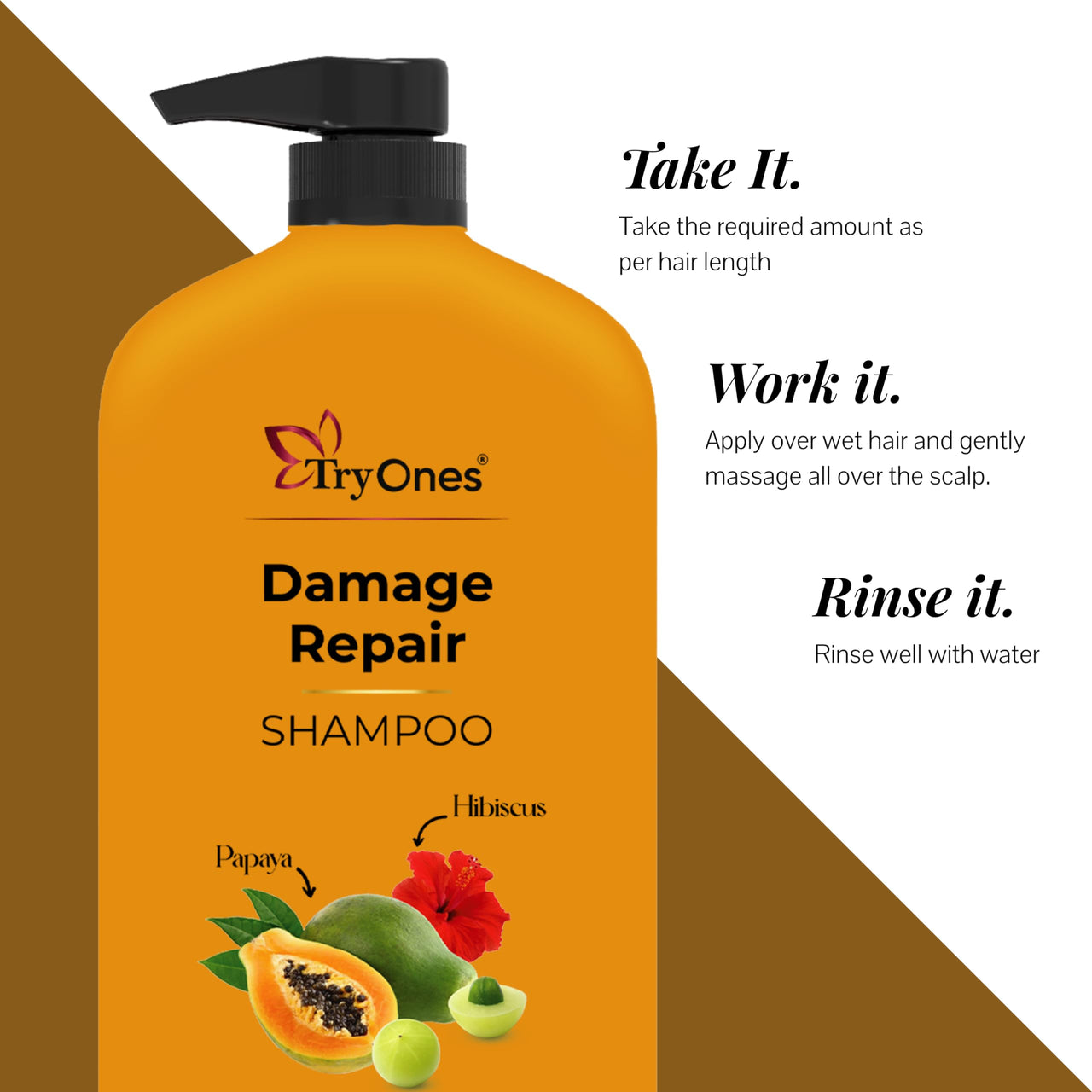 TryOnes Papaya & Hibiscus Damage Repair Shampoo 1000 ml | Hair Repairing Shampoo For Damaged, Dry & Frizzy Hair | For Women & Men