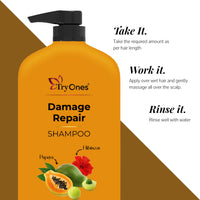 TryOnes Papaya & Hibiscus Damage Repair Shampoo 1000 ml | Hair Repairing Shampoo For Damaged, Dry & Frizzy Hair | For Women & Men