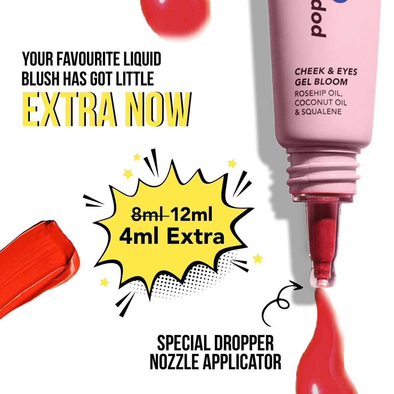 Blue Heaven Pop & Glow Eye & Cheek tint blusher for face makeup, Blush enriched with Rosehip and Coconut oil - Spicy Pink, 12ml