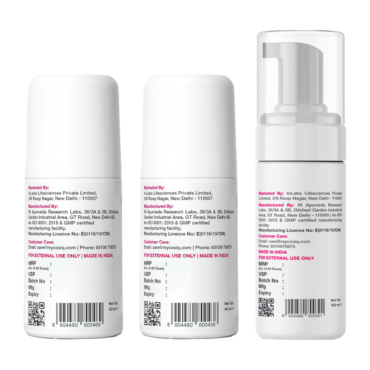 COS-IQ Men's Intimate Care Set, Roll-On Serum for Stretch Marks 40ml, Underarm Serum 40ml, Intimate Wash 100ml