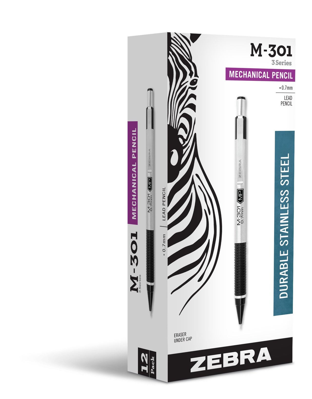 M-301 Mechanical Pencil, Stainless Steel Barrel, Medium Point, 0.7mm, Black Grip, 12-Pack 12 Count (Pack of 1)