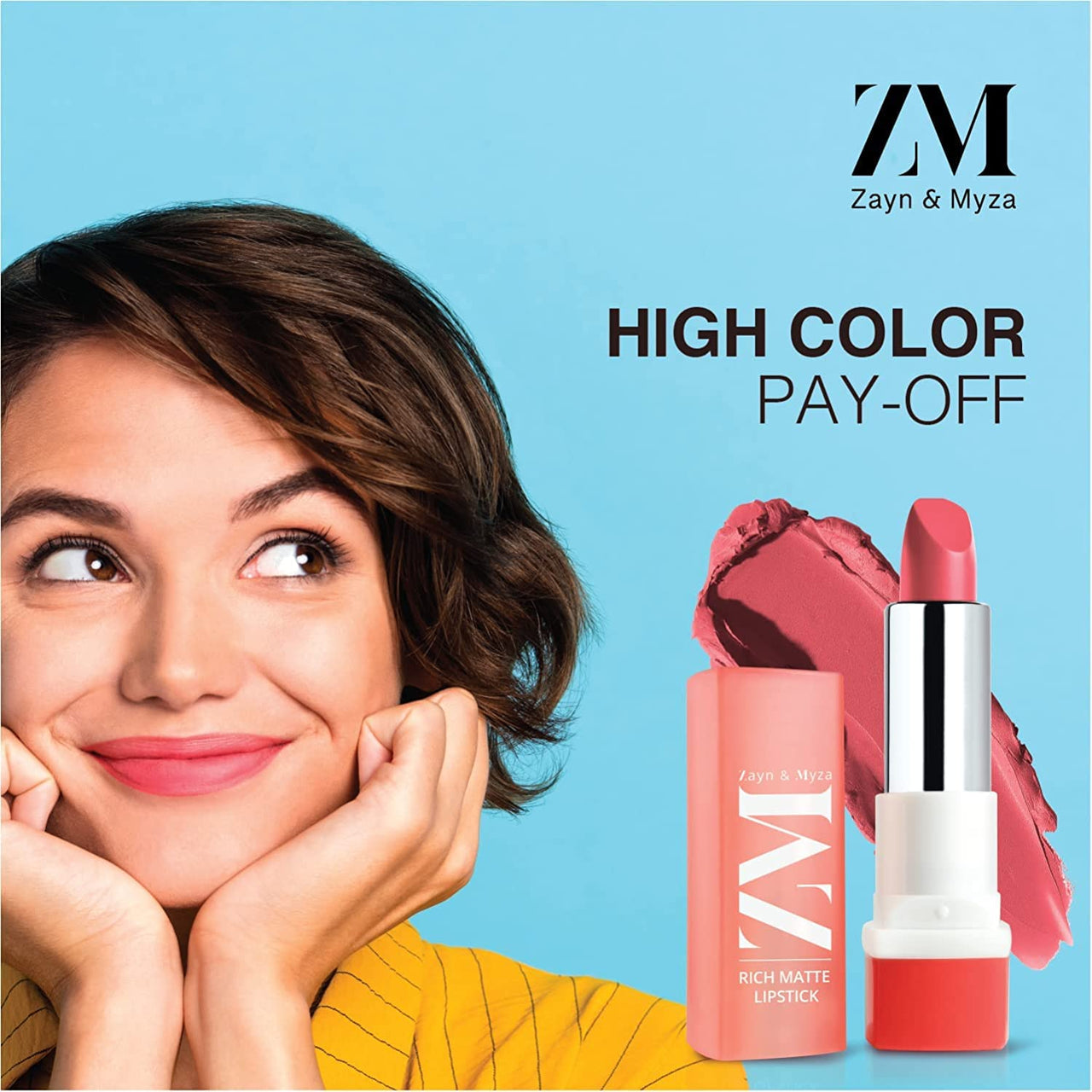ZM Zayn & Myza Rich Matte Lipstick | Smooth and Light Weight | Intense Color in one Swipe | High Pigmentation Bullet Lip Stick Enriched with Argan oil, Murumuru and Shea Butter, (4.2 g, Fashionista)