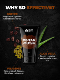 BEARDO De-Tan Face wash for Men, 100ml (Pack of 2) | Reduces Tan for glowing complexion | Coffee Facewash | Dark Spot Reduction | Tan removal face wash men