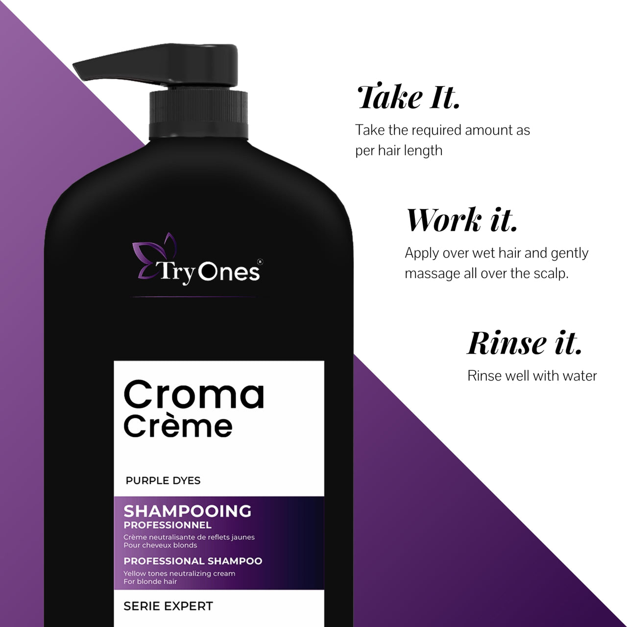 Tryones Croma Creme Purple Expert Shampoo Intensive Hair Growth Therapy | Anti Hairfall Shampoo that Maintains Shine 1000 ml