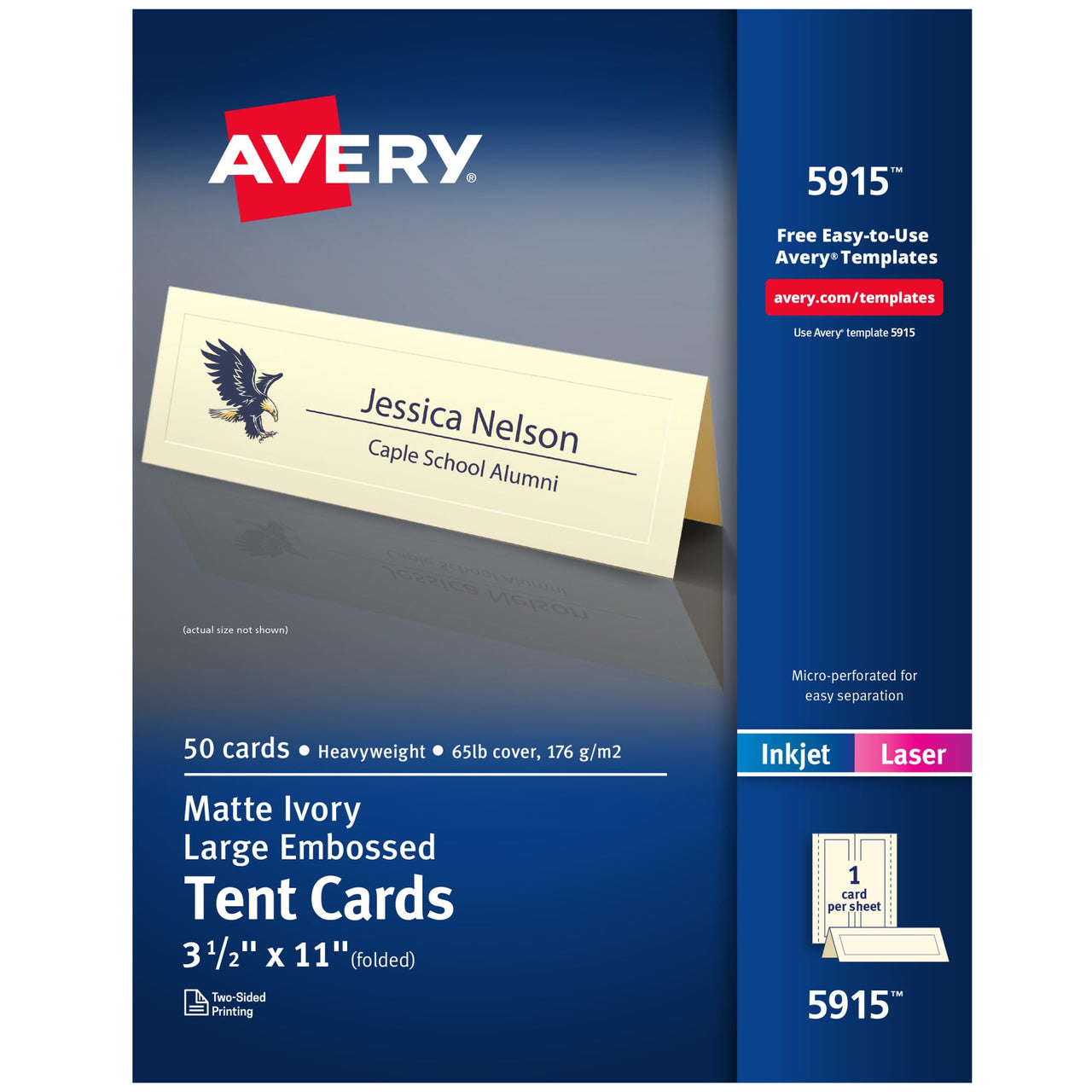Avery Printable Large Tent Cards, 3.5" x 11", Ivory with Embossed Border, 50 Blank Place Cards for Laser or Inkjet Printers (05915)