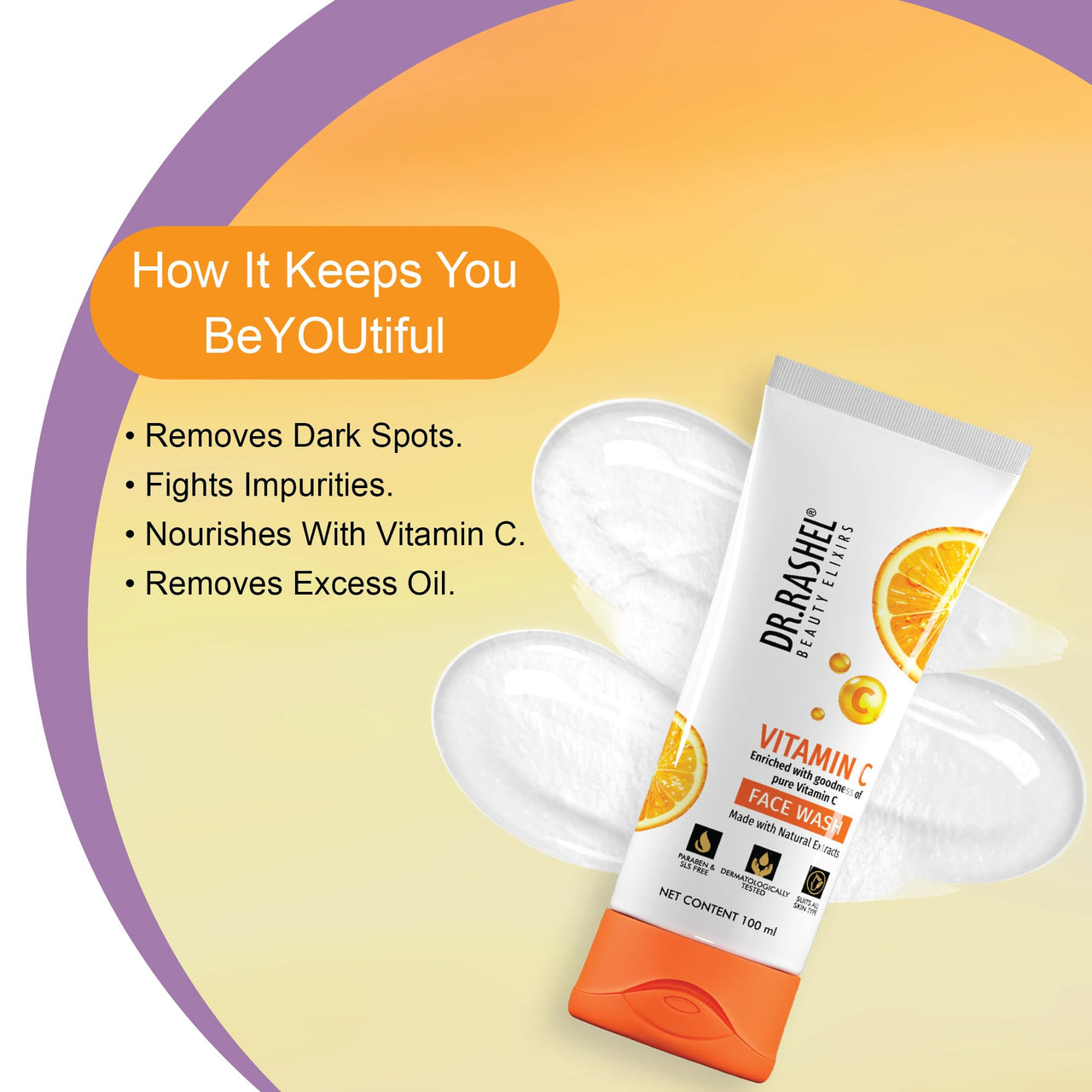 DR.RASHEL Vitamin C Face Wash Enriched with Goodness of Vitamin C with No Parabens, SLS, Silicones & Colour (100 ml)